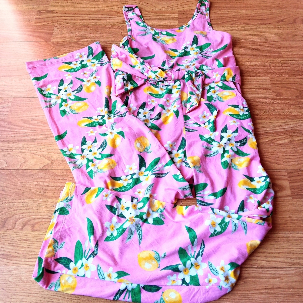 NWT girls jumpsuit by Poof Girl, pink floral, sz XL,